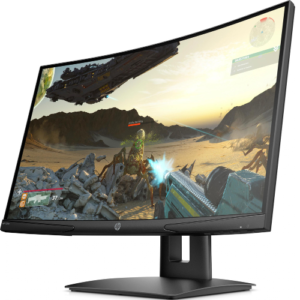 HP X24c 23. FHD Curved Gaming Monitor (9FM22AS) gaming laptop - side view